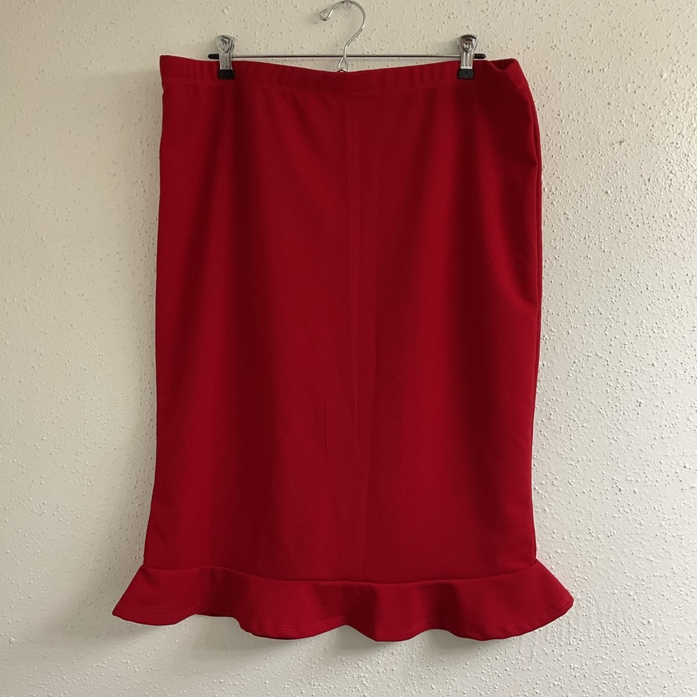 SHEIN Vibrant Red Pencil Skirt with Ruffle Hem